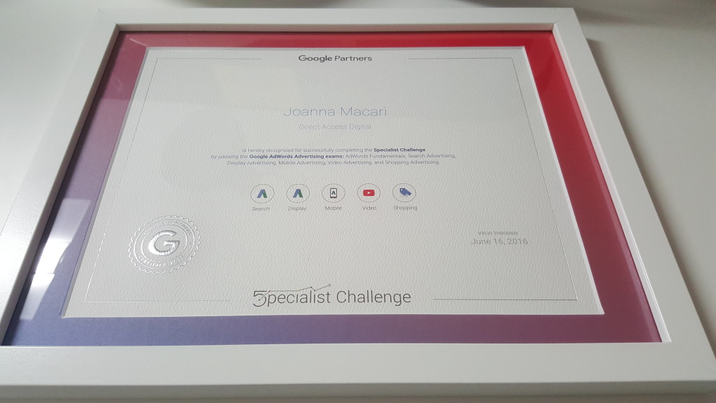 Joanna Macari - Specialist Designation - Google Certification - Direct Access Digital