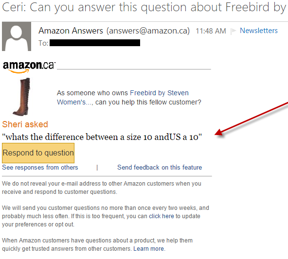 Amazon Answers Respond to Question Email